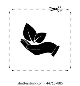 hand holds leaves  - black vector icon