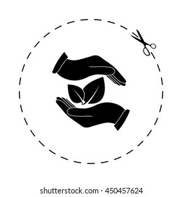 hand holds leaves  - black vector icon