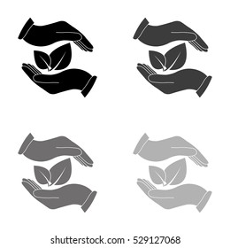 hand holds leaves  - black vector icon