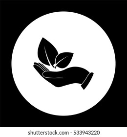 hand holds leaves  - black vector icon