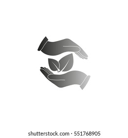 hand holds leaves  - black vector icon