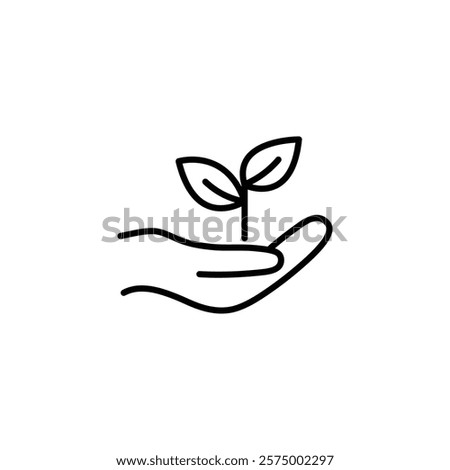 hand holds leaves  - black vector icon eco icon protection care  nature organic sign 
