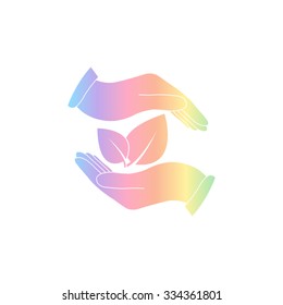 hand holds leaves -  vector icon