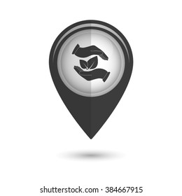 hand holds leaves - vector icon;  black map pointer