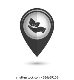 hand holds leaves - vector icon;  black map pointer