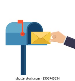 Hand holds letter and inserts it into mailbox