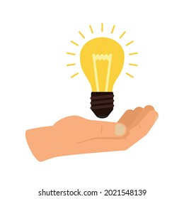 Hand holds the light bulb. The concept of a new idea, insight. Color vector illustration of a flat style.