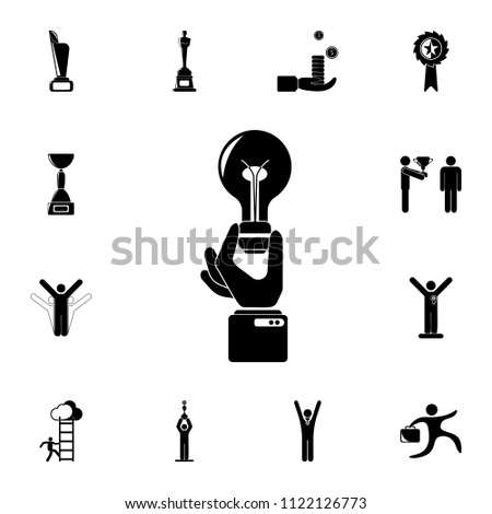 A hand holds a light bulb ideas icon. Detailed set of Sucsess and awards icons. Premium quality graphic design sign. One of the collection icons for websites, web design, mobile on white background