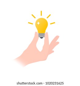 Hand holds a light bulb vector illustration flat style