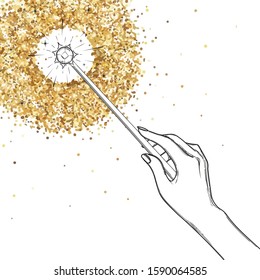 The hand holds the magic wand