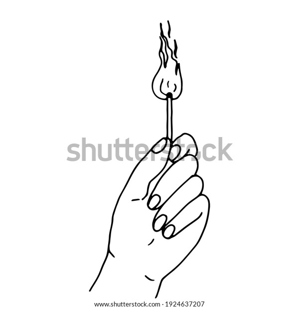 Hand Holds Match Flame Drawn By Stock Vector (Royalty Free) 1924637207