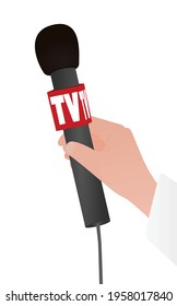 Hand holds microphone. vector illustration