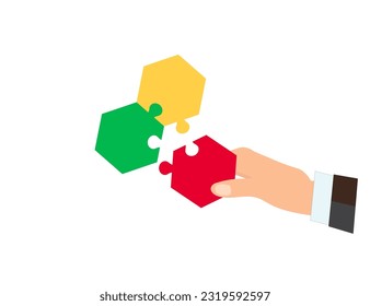 The hand holds the missing puzzle. Byness, construction