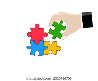 The hand holds the missing puzzle. Byness, construction