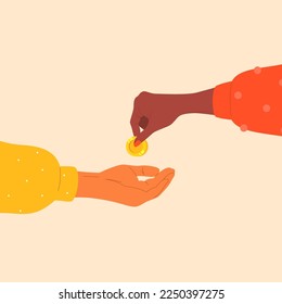 The hand holds money. Charity concept