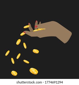hand holds money dollars currency on black background