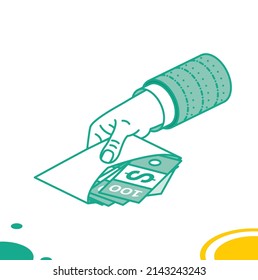 Hand Holds Money in the Envelope. Corruption in Business. Vector Illustration. Isometric Concept of Bribe.