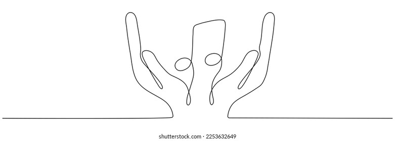 Hand holds music note continuous one line drawing. Vector isolated on white.
