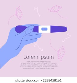 The hand holds a negative pregnancy test. The woman want baby. She has not pregnancy, it is grief and sad. Illustration good  for medical clinic poster or UI UX design apps.