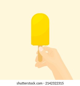 hand holds orange ice cream- vector illustration