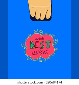 Hand holds a package with text with best wishes