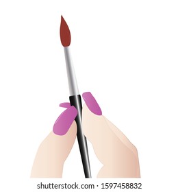 Hand holds paint brush. Vector art