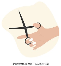 A hand holds a pair of hairdressing scissors. Vector illustration.