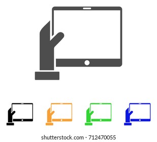 Hand Holds PDA icon. Vector illustration style is a flat iconic hand holds pda symbol with black, grey, green, blue, yellow color variants. Designed for web and software interfaces.