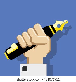 hand holds the pen