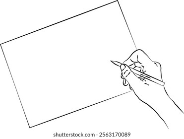 The hand holds a pen. Vector hand with pen writing on a paper. Business agreement concept. Illustration