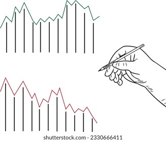 Hand holds a pencil and draws graphs, graph growth, business growth Vector Illustration, SVG	 svg