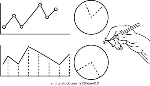Hand holds a pencil and draws graphs, graph growth, business growth Vector Illustration, SVG	 svg