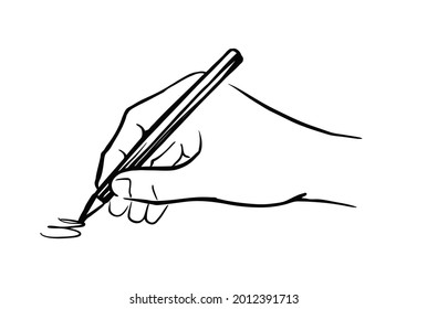 Hand holds pencil and writes. Vector