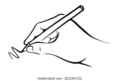 Hand holds pencil and writes. Vector