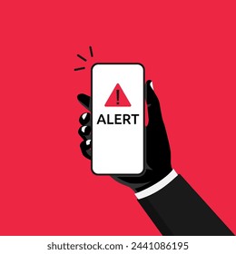 Hand holds phone with alert notification,  scam and cyber security