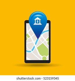 hand holds phone navigation app bank vector illustration eps 10