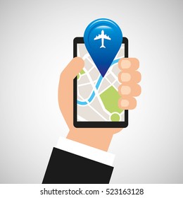 hand holds phone navigation app airport vector illustration eps 10