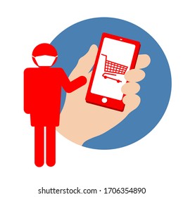 Hand holds the phone. Online Shopping Symbol