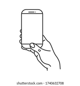 Hand holds the phone, vector illustration