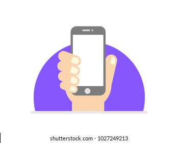 Hand holds the phone, vector image