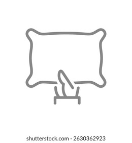 Hand holds pillow line icon. Comfortable pillow for sleep symbol. Vector illustration.