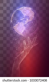 the hand holds the planet earth. 3d virtual abstract. vector concept