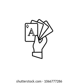 hand holds playing cards icon. Element of casino for mobile concept and web apps. Thin line  icon for website design and development, app development. Premium icon