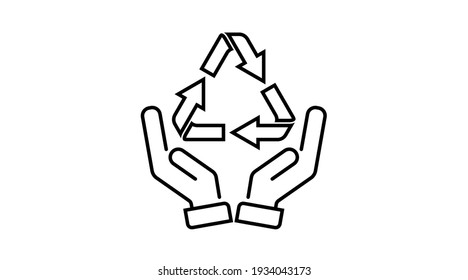 hand holds a recycling sign, icon. recycle, logo linear style isolated. design vector illustration