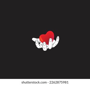 Hand holds Red Heart. Front view hand. Happy Valentine's day Concept. Hand and Red Heart vector illustration