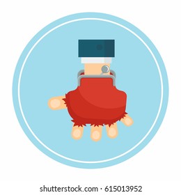 Hand holds a red hollow empty wallet with no money. Flat vector cartoon illustration. Objects isolated on a white background.