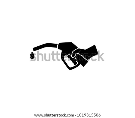 Hand holds a refueling gun and a drop of gasoline logo template. Gas station vector design. Icon and sign gas station
