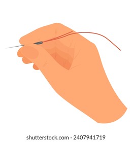  la mano sujeta una aguja de coser. Trabajo necesario, sastrería. Ilustración de material vectorial. bordado. Aislado sobre un fondo blanco.