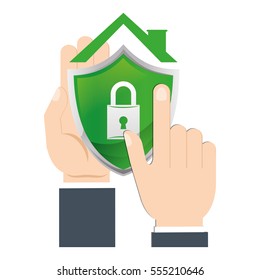 hand holds shield home security vector illustration eps 10