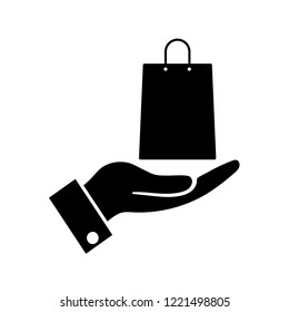 Hand Holds Shopping Bag Icon, Logo On A White Background